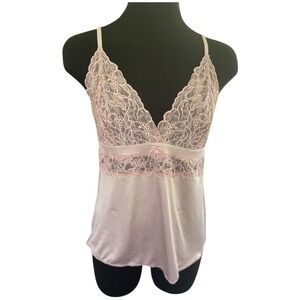 Victorias Secret Cami Tank L Lace Pink/Beige Satin Romantic Coquette Babydoll